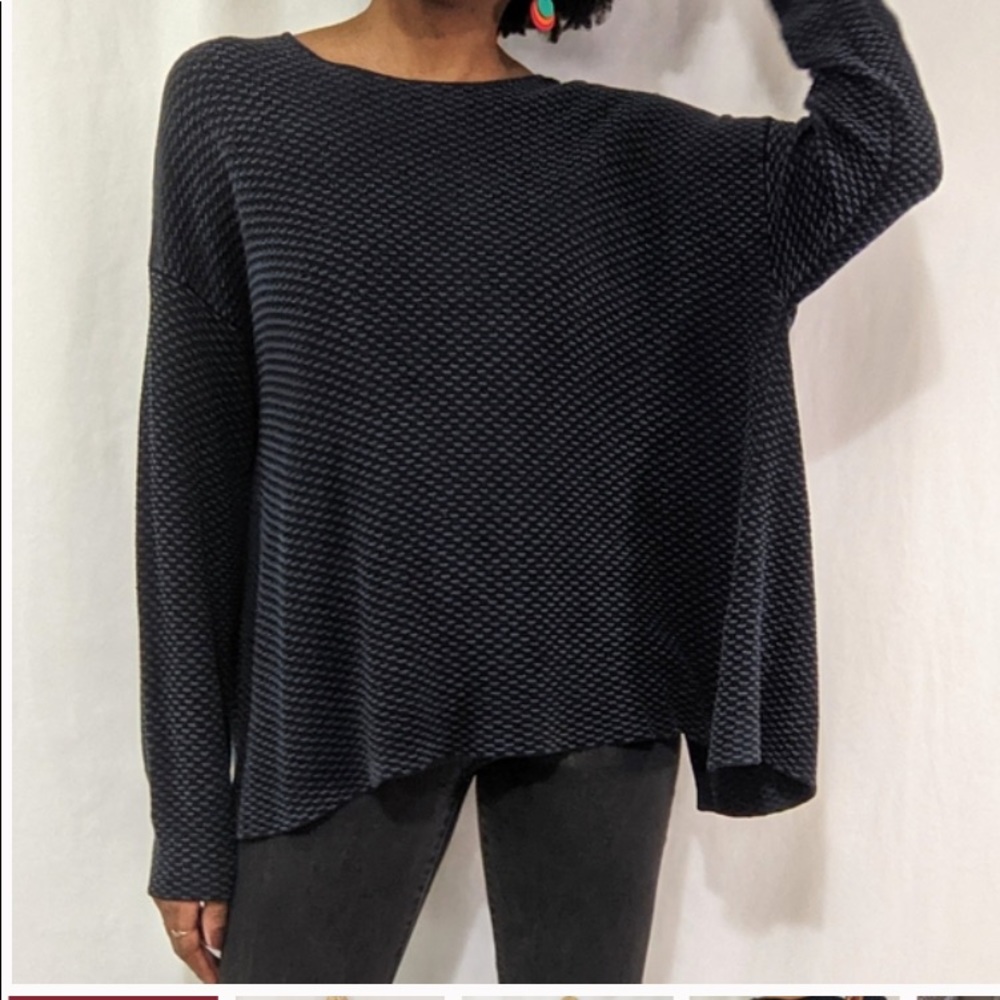 Eileen Fisher Sweater Large Navy/Blk Open Drape Back